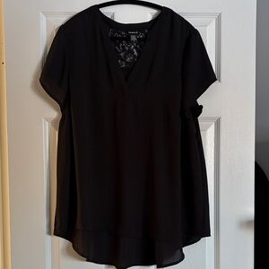 Torrid Black V-Neck Blouse with Lace Accent